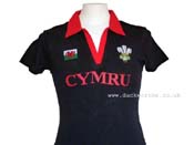 Ladies Black Wales Cymru Rugby Shirt