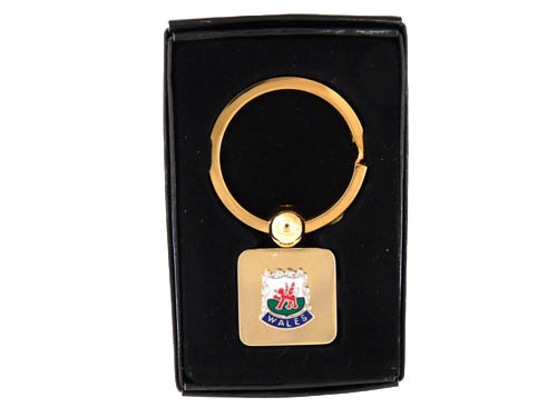 Wales Brass Square Crested Keyfob